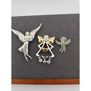Vintage Angel Brooch Pins Silver Tone Set Of 3 Christian Religious Christmas